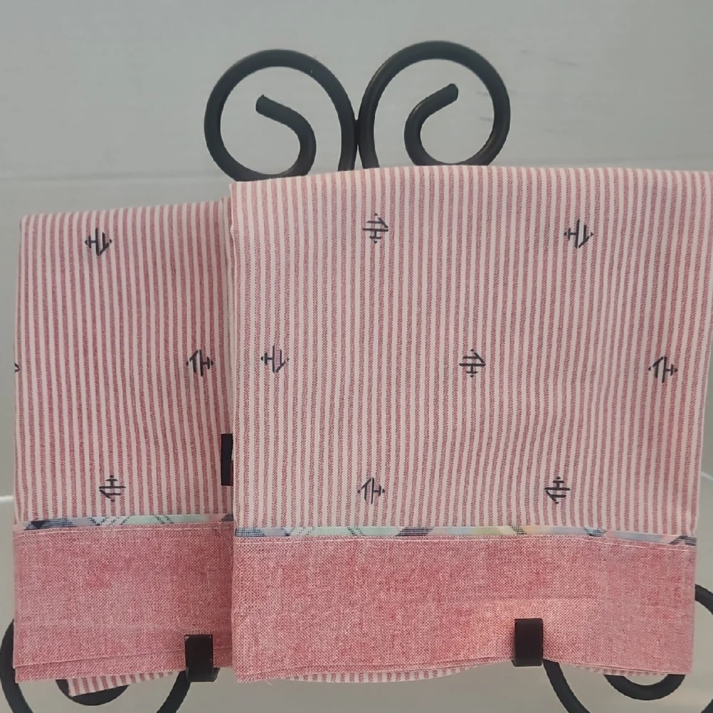 Tommy Hilfiger Red White Striped Plaid Trim Costal Standard Set of Pillow Cases